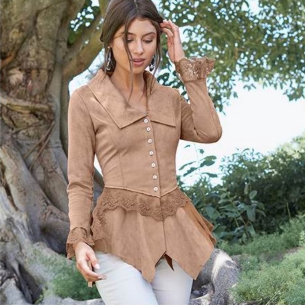 Cindy Oh Faux Suede and Lace Jacket Size XL - Picture 4 of 12